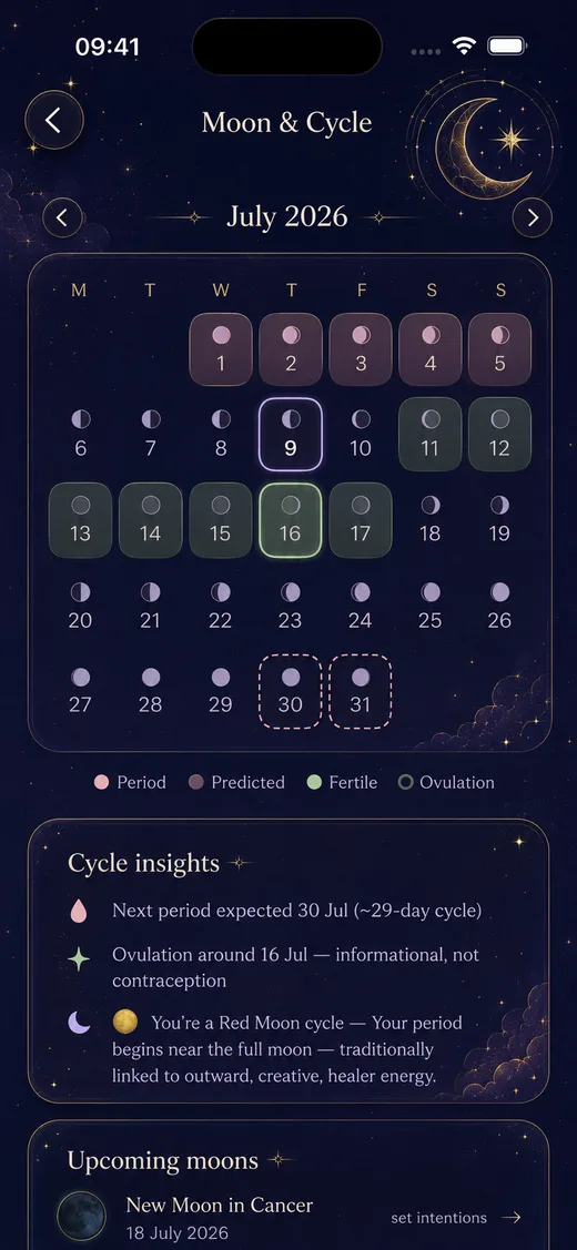 GirlCult Moon and Cycle calendar in the night ritual theme